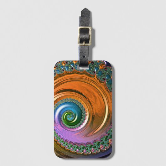 Orange Mandelbrot Wirbel Gepäckmarke Gepäckanhänger (Vorderseite Vertikal)