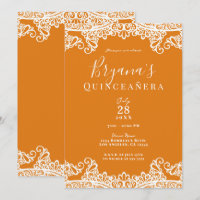 Orange Mango & White Lace Elegante Quinceñera