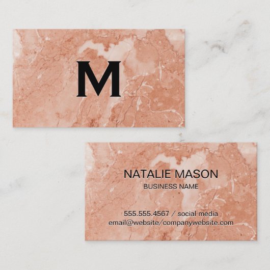 Orange Marble | Monogramm Visitenkarte (Vorne/Hinten)