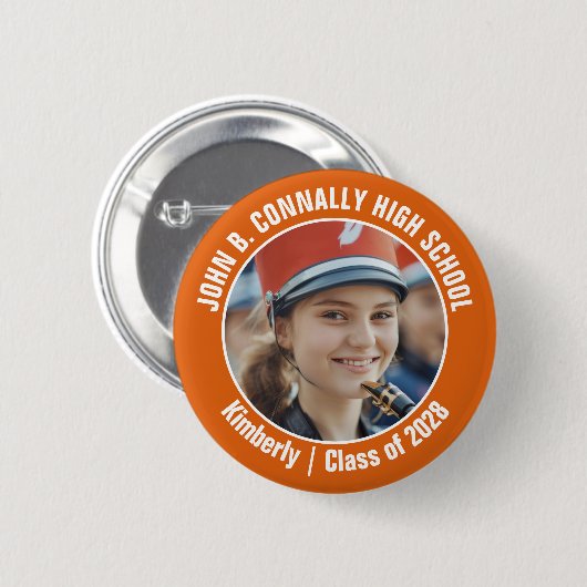 Orange Marching Band Foto High School Brag Button (Vorne & Hinten)