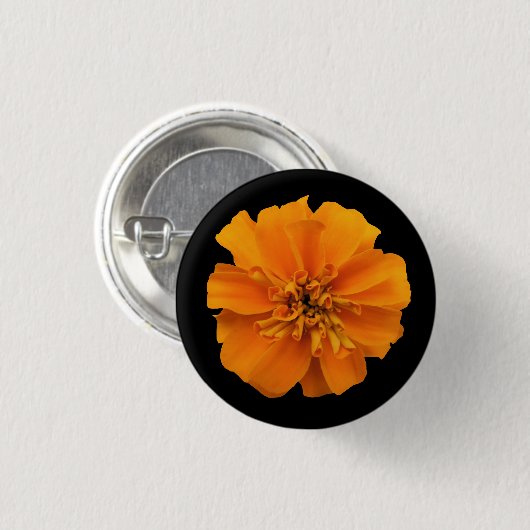 Orange Marigold auf schwarz Button (Vorne & Hinten)