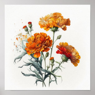 Orange Marigold Blume Art Print Poster