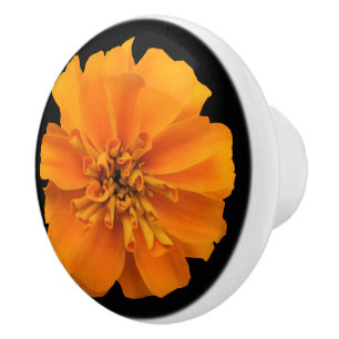 Orange Marigold Blume auf Schwarz Keramikknauf