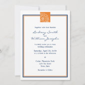 Orange Marigold Blume Floral and Blue Wedding Einladung (Vorderseite)