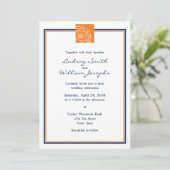 Orange Marigold Blume Floral and Blue Wedding Einladung (Stehend Vorderseite)