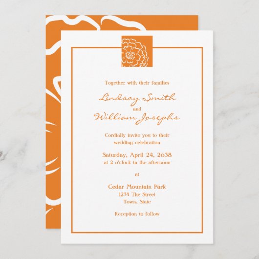 Orange Marigold Blume Floral Wedding Einladung (Vorne/Hinten)