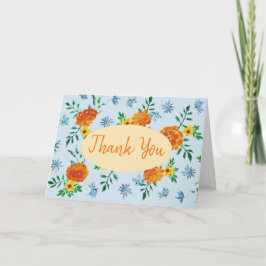 Orange Marigold Blume Light Blue Dankeskarte