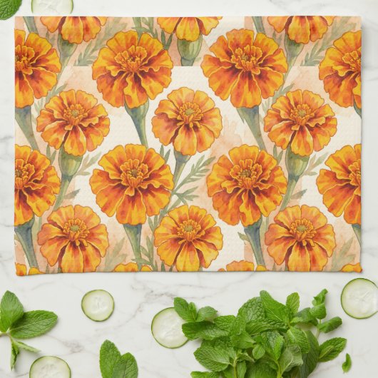 Orange marigold flowers pattern geschirrtuch (Gefaltet)
