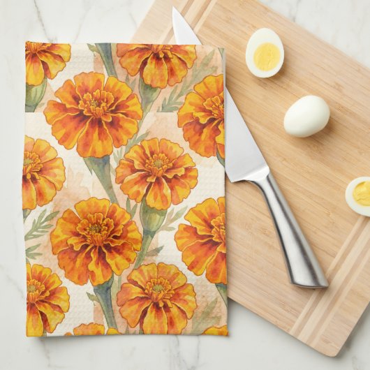 Orange marigold flowers pattern geschirrtuch (Viertel Falte)