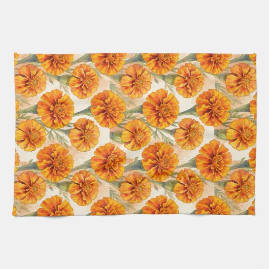 Orange marigold flowers pattern geschirrtuch (Horizontal)