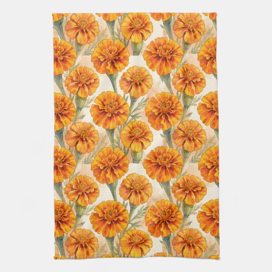 Orange marigold flowers pattern geschirrtuch (Vertikal)