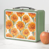 Orange marigold flowers pattern metall brotdose (Beispiel)