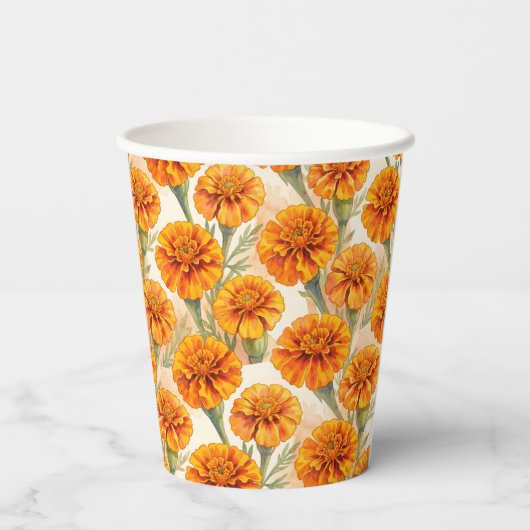 Orange marigold flowers pattern pappbecher (Rückseite)
