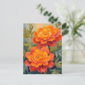 Orange Marigold Flowers Watercolor Botanical Postkarte (Stehend Vorderseite)
