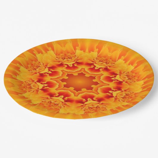 Orange Marigold Mandala Pappteller (Schrägansicht)