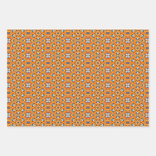 Orange, Marigold, Silver & Platinum Burst Muster Geschenkpapier Set (Vorderseite 3)