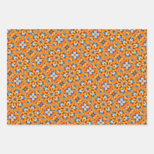 Orange, Marigold, Silver & Platinum Burst Muster Geschenkpapier Set (Vorderseite)