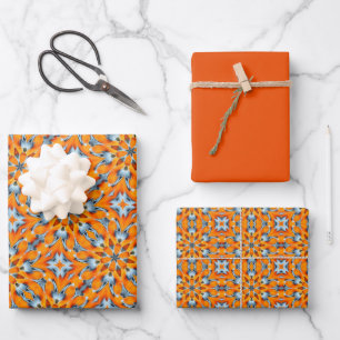 Orange, Marigold, Silver & Platinum Burst Muster Geschenkpapier Set