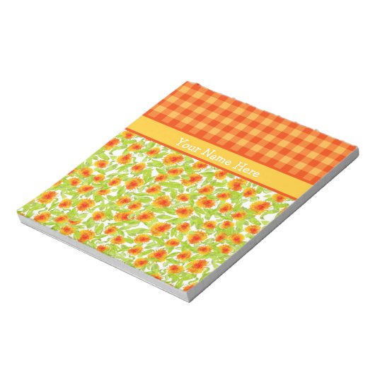 Orange Marigolds and Check Gingham Notepad, Jotter Notizblock (Rotiert)