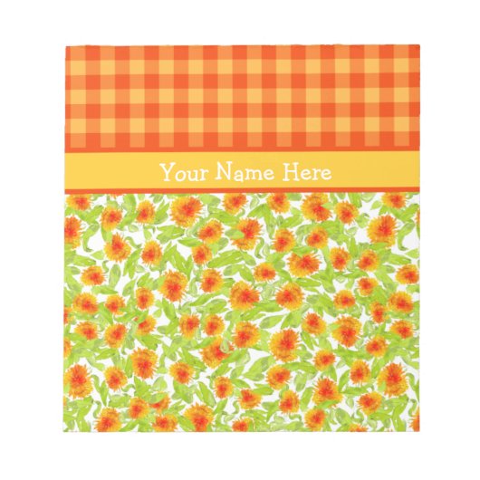 Orange Marigolds and Check Gingham Notepad, Jotter Notizblock (Vorderseite)