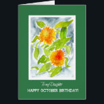 Orange Marigolds for Daughter October Birthday<br><div class="desc">A pretty October Birthday Card for a Daughter,  with the October birth-month flowers,  bright orange Pot Marigolds,  surrounds by a deep green border with white lettering. The design is from a watercolour painting by Judy Adamson. Please feel free to personalise the inside message.</div>