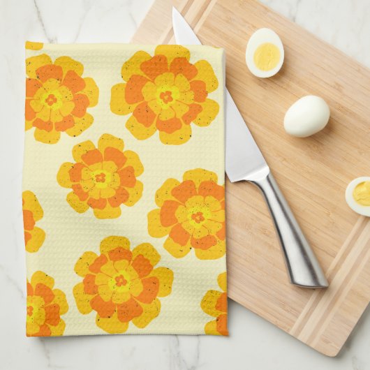 Orange Marigolds Hand-Illustrierte florale botanis Geschirrtuch (Viertel Falte)