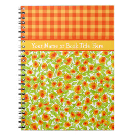 Orange Marigolds und Karo Gingham Spiral Notebook Notizblock