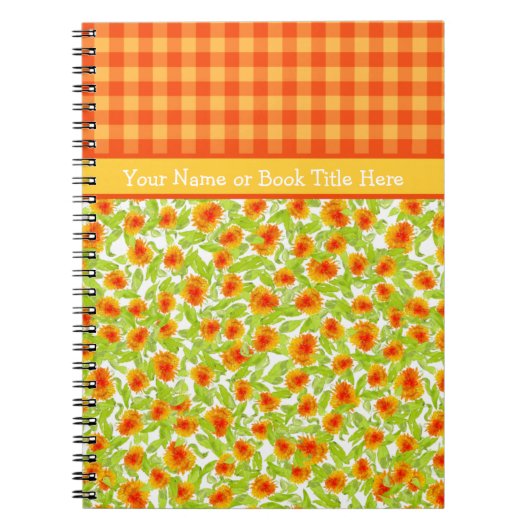 Orange Marigolds und Karo Gingham Spiral Notebook Notizblock (Vorderseite)