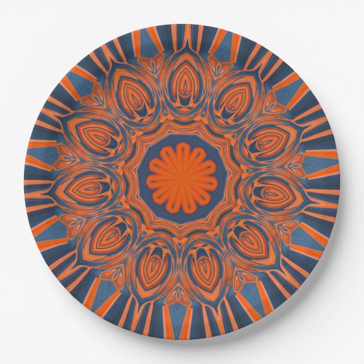 Orange Marine-Blau-Mandala Pappteller (Vorderseite)