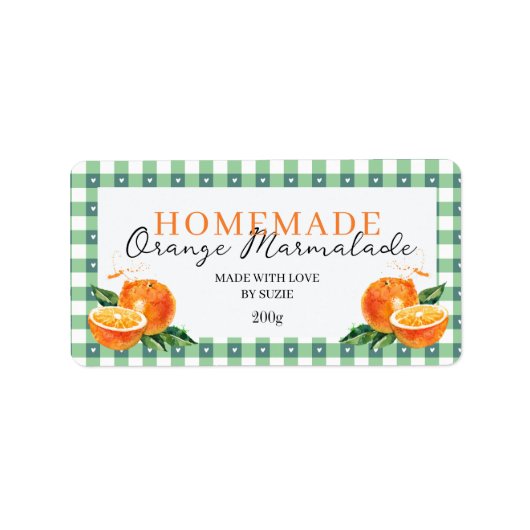 Orange Marmalade Jar Label Personalized Gingham  Adressaufkleber (Vorne)