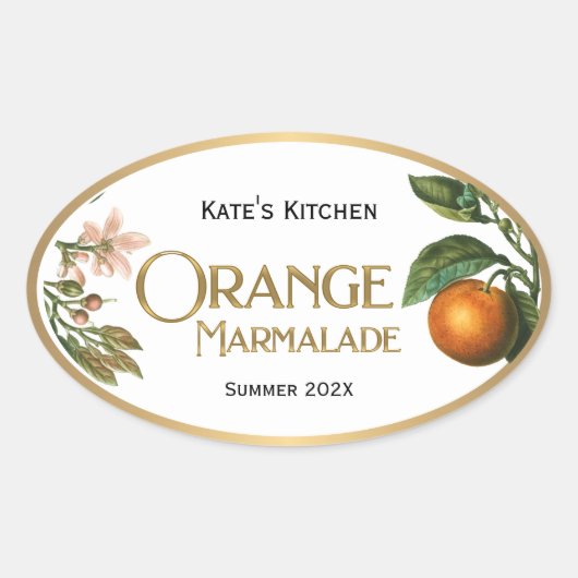 Orange Marmalade Jelly Label Vintag Ovaler Aufkleber (Vorderseite)