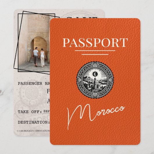 Orange Marokko Reisepass Save The Date (Vorne/Hinten)
