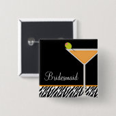 Orange Martini- und Zebra-Muster Button (Vorne & Hinten)