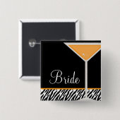 Orange Martini- und Zebra-Muster Button (Vorne & Hinten)