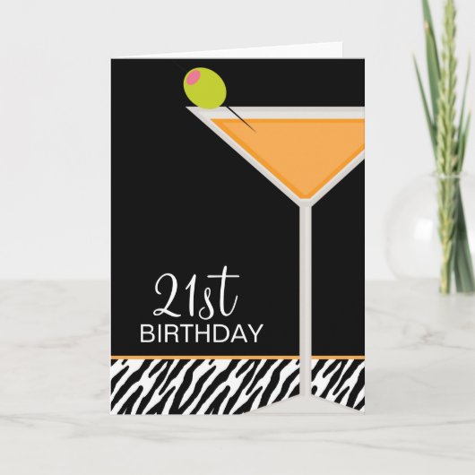 Orange Martini und Zebra Pattern Karte (Vorderseite)