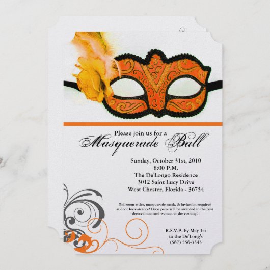 Orange Masquerade Ball Maske Kostüm Halloween Teil Einladung (Vorne/Hinten)