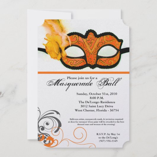 Orange Masquerade Ball Maske Kostüm Halloween Teil Einladung (Vorderseite)