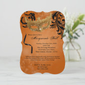 Orange Masquerade Ball Maske Kostüm Halloween Teil Einladung (Stehend Vorderseite)