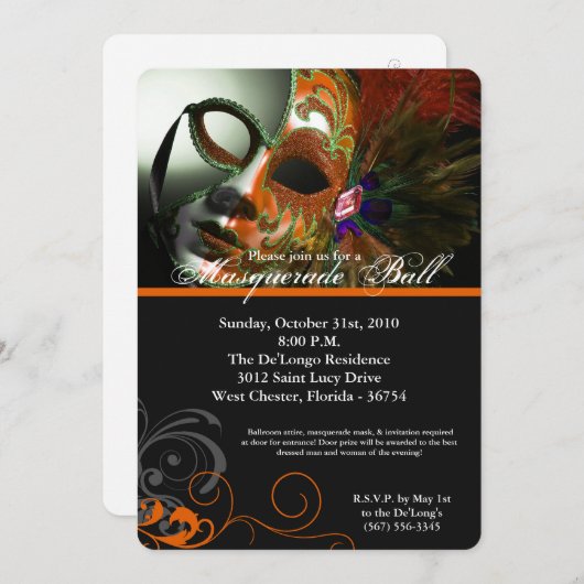 Orange Masquerade Ball Maske Kostüm Halloween Teil Einladung (Vorne/Hinten)