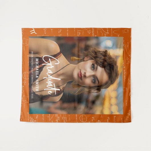 Orange Math Handwritten Script Photo Graduation  Wandteppich (Vorderseite (Horizontal))