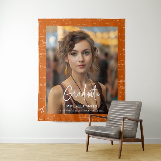 Orange Math Handwritten Script Photo Graduation  Wandteppich (Beispiel)