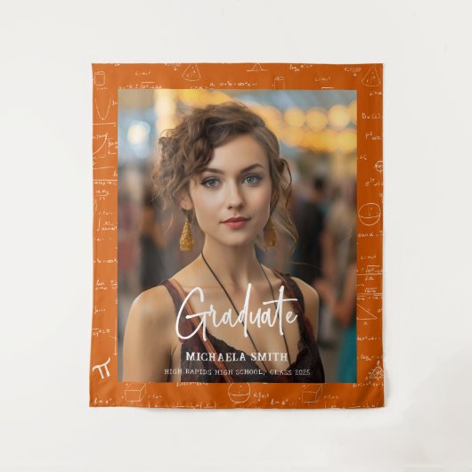 Orange Math Handwritten Script Photo Graduation  Wandteppich (Vorderseite)