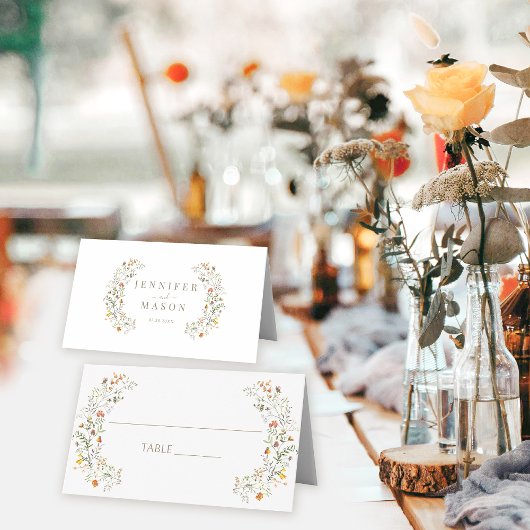 Orange Meadow Wild Blume Herbsthochzeit Platzkarte