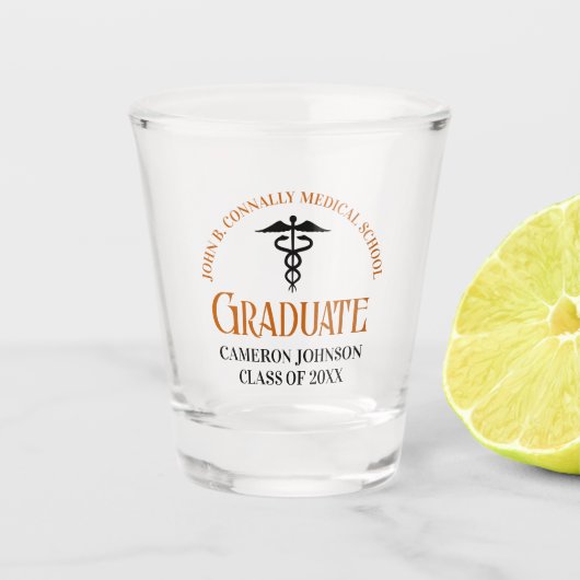 Orange Medical School Abschluss Schnapsglas (Vorderseite)