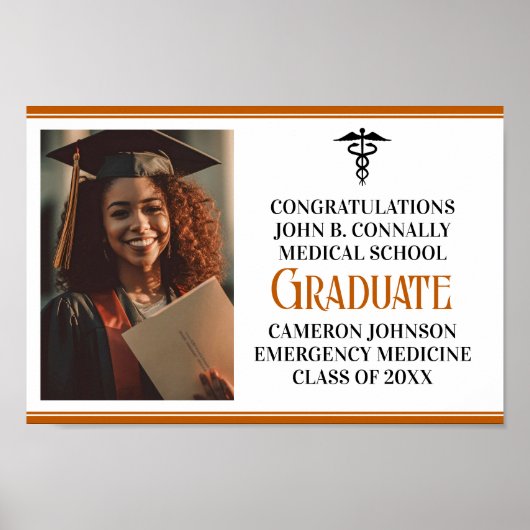 Orange Medical School Foto Graduation Party Poster (Vorne)