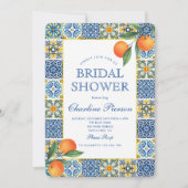 Orange Mediterranean Blau Brautparty Einladung (Vorderseite)