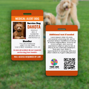 Orange Medizinischer Alarm Hund Logo QR Fotoauswei Ausweis