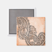 Orange Mehndi Motif Magnet (Vorderseite/Rückseite)