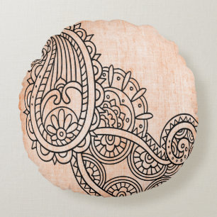 Orange Mehndi Motif Rundkissen Rundes Kissen