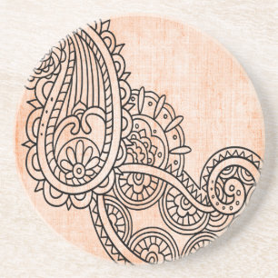 Orange Mehndi Motif Sandstone Untersetzer